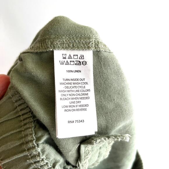 Green Linen Ankle Pant by Rachel Zoe Elastic Waist Cargo Pant Casual Summer S - Picture 8 of 9